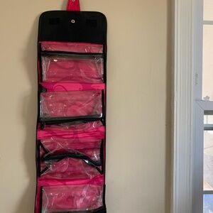 Vintage Mary Kay Hanging Makeup Travel Case Black Vinyl 4 Zip Pouches 30” x 9”